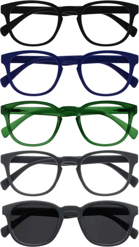 Miniatura 26 de OPULIZE Gafas de lectura POP y lentes de sol de lectura para mujeres y hombres, marco redondo mate resistente a los arañazos con bisagras de Paquete