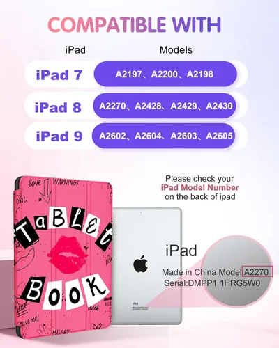 Miniatura 2 de Uppuppy para iPad 9ª/8ª/7ª Generación Funda de 10.2 Pulgadas para Niñas Lindas Mujeres Folio Smart Cover con Soporte para Lápices Diseño de Labios