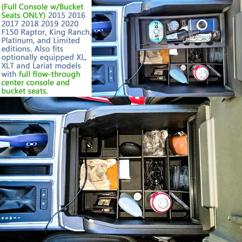 Miniatura 5 de Divisores organizadores de consola central compatibles con Ford F150 2015-2018 2019 2020 Accesorios negro ABS plástico reposabrazos caja