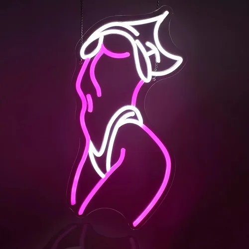 Letreros de neón de mujer para decoración de pared, letreros de neón en rosa y blanco con luz LED para decoración de habitación estilo preppy, A-Dama