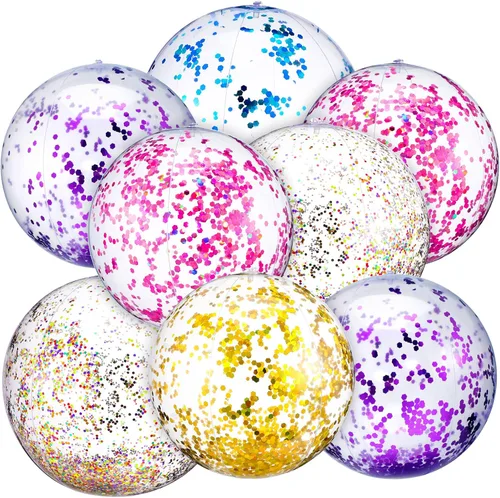 Chivao 10 bolas de playa inflables con purpurina de lentejuelas, bolas de playa gigantes de confeti de piscina de 24 pulgadas y 16 pulgadas, Color