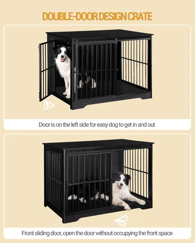 Miniatura 4 de Hzuaneri Mueble XL grande para perros, muebles de interior para perreras de 44.1 pulgadas con puerta de granero, jaula alta de madera para perros