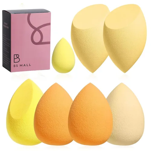 BS-MALL - Juego de esponjas de maquillaje, 7 esponjas para líquido, crema y polvo, multicolor con 1 mini esponja de maquillaje rosa (D-amarillo)