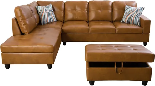 Miniatura 4 de Otomana de almacenamiento de cuero regenerado 37 x 24.5 x 16.5 pulgadas de alto para apartamento, casa, sala de estar, oficina (negro, otomano)