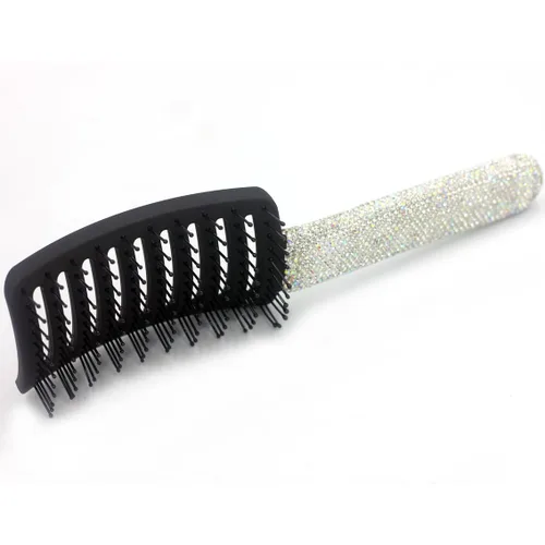 Miniatura 10 de Bling Styling Cepillo de pelo liso y desenredante para mujeres, niñas, hombres, peine Spareribs en forma de arco (negro)