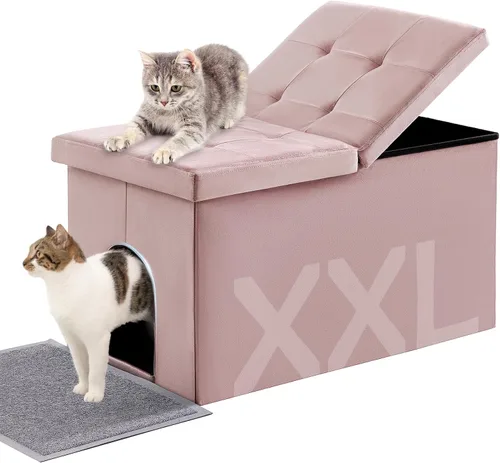 Miniatura 9 de MEEXPAWS Mueble Gabinete Oculto para Caja de Arena de Gatos Grande, Diseño de Tapa Elevable Banco de Baño para Gatos de Terciopelo con Gabinete