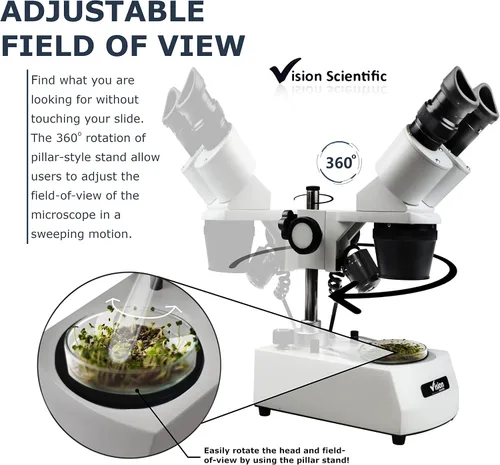 Miniatura 5 de Microscopio estéreo binocular VMS0002-LD-12-ES2, oculares WF10x y WF20x, objetivos 1x y 2X, aumento de 10x, 20x y 40x, iluminación LED superior e