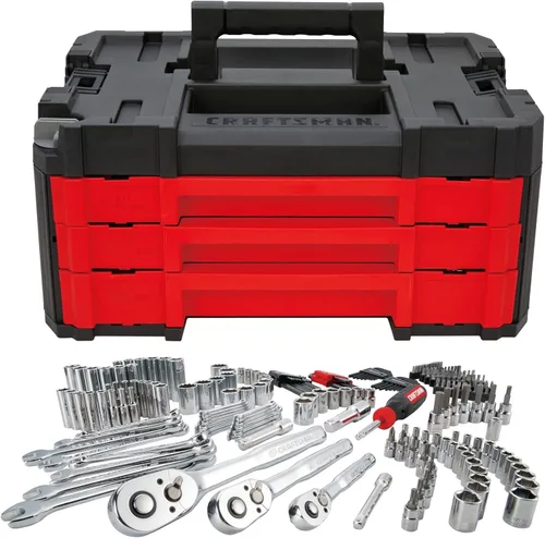 CRAFTSMAN Juego de herramientas mecánicas, 230 piezas de herramientas de mano y juego de zócalos con caja de herramientas de 3 cajones (CMMT45305)