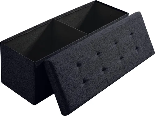 Miniatura 20 de Ornavo Home Otomán de Almacenamiento Plegable de Lino Acolchado Cubo Cuadrado Reposapiés/Asiento - 15" x 15" x 15" (Gris)