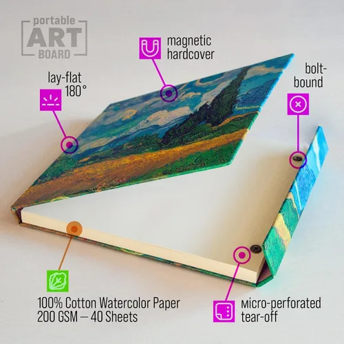 Miniatura 2 de Bloc de papel para acuarela, tapa dura magnética, papel de acuarela 100% algodón, prensa en frío de 200 GSM, 40 hojas sin ácidos, cuaderno