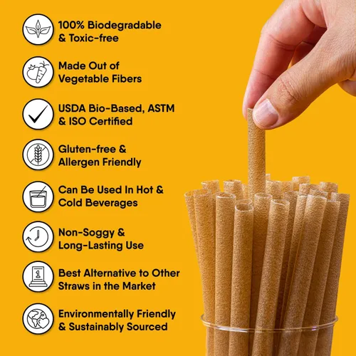 Miniatura 5 de The Veggie Straws – 100 popotes biodegradables sin envolver de 8.25 pulgadas – Hecho de fibras vegetales, las mejores pajitas ecológicas
