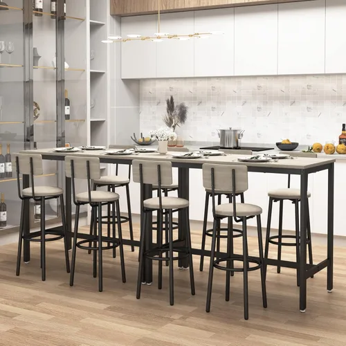 Miniatura 7 de Moderno juego de mesa y silla de bar para 4 mesas y taburetes de altura de mostrador con respaldo, mesa de comedor rectangular, juego de 5
