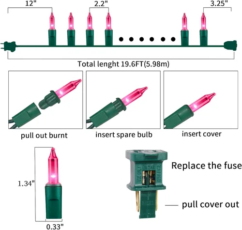 Miniatura 3 de Ultra-brillantes luces de Navidad rosa mini de 100L 19.6 pies, cadena de luces incandescentes UL listadas, se conectan de extremo a extremo, juego