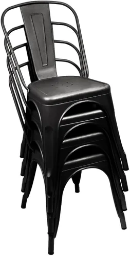 Miniatura 3 de Furniwell Juego de 4 sillas de comedor de metal para uso en interiores y exteriores, apilables, de metal industrial, para cocina, comedor, bistró