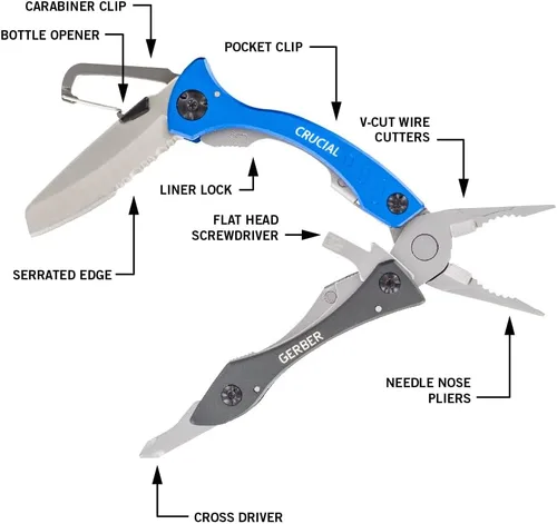 Miniatura 3 de Gerber Gear Crucial Multitool EDC Cuchillo de bolsillo con alicates de punta de aguja y clip, azul