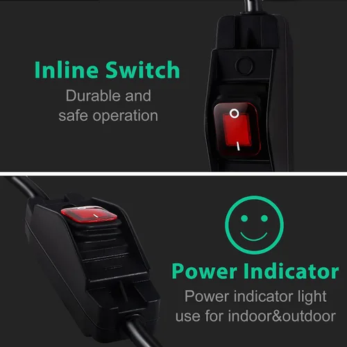Miniatura 7 de Cable de Extensión para Exteriores con Interruptor de Encendido/Apagado Impermeable, Cable de Extensión de 3 Clavijas con Interruptor de Cable