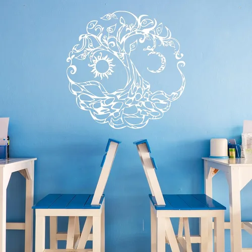Miniatura 4 de Vinilo adhesivo para pared, diseño de árbol de la vida, símbolo celta, luna, sol, día, noche, decoración grande (722ig) (M 22.5 x 22.5 pulgadas)