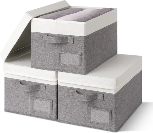 Miniatura 21 de GRANNY SAYS Cajas de tela con tapas, contenedores de almacenamiento con asas, contenedores de estante para organizar, cajas de almacenamiento extra