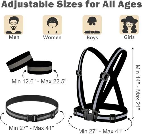 Miniatura 3 de Reflective Running Gear Reflective Vest & Reflective Armband & Reflective Belt 3 Pcs Set, High Visibility Reflective Gear Night Cycling Walking