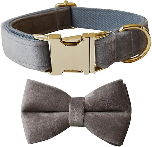 Miniatura 22 de Love Dream Collar de corbatín para perro, Collares de terciopelo para perros con corbatín desmontable y hebilla de metal, Collares de corbatín Verde