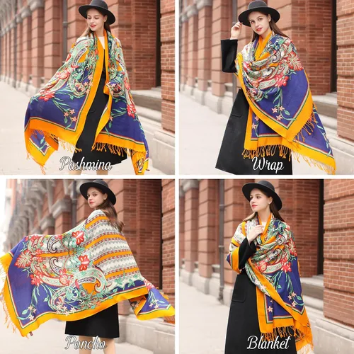 Miniatura 164 de DANA XU Manta de pashmina extragrande 100% de lana merina, bufanda de viaje, bufanda de cachemira para mujer, otoño e invierno, chal de gran
