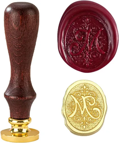 Sello de cera inicial del alfabeto M, sello de cera de sellado de letras vintage con cabeza de latón extraíble y mango de madera, para invitación de