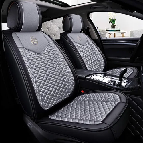 Miniatura 7 de Bling - Fundas de asiento de automóvil de seda y cuero retro con celosía, ajuste universal (negro básico)