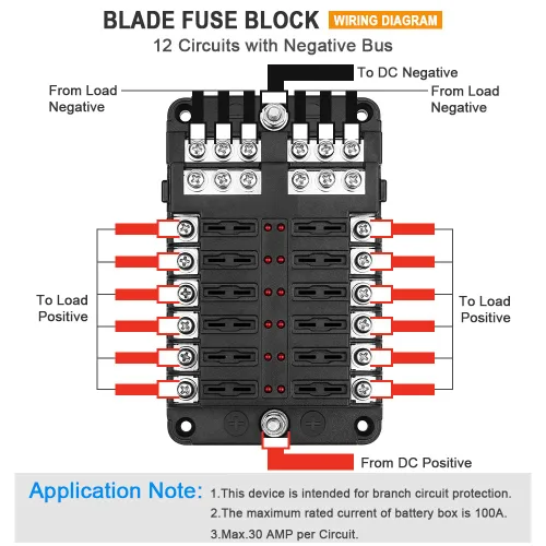 Miniatura 2 de ELECTOP Bloque de fusibles de hoja de 12 vías, 12 circuitos con soporte de caja de fusibles de bus negativo con indicador LED, cubierta