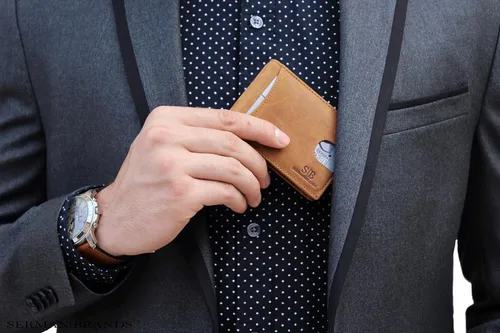 Miniatura 50 de SERMAN BRANDS - Billetera sencilla de cuero genuino con bloqueo RFID para hombre, billetera delgada con bolsillo frontal y clip para dinero