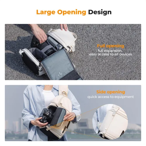 Miniatura 5 de K&F CONCEPT Bolsa bandolera para cámara, mochila de hombro para cámara DSLR/SLR/SLR/sin espejo, compatible con Canon/Nikon/Sony/Fuji/Gopro/DJI Blanco