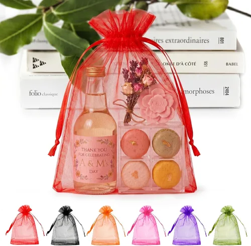 Miniatura 19 de ANZNKU Paquete de 50 bolsas de organza surtidas de 6 x 9 pulgadas, bolsas de malla con cordón, bolsa de malla para regalos, bolsa de organza grande