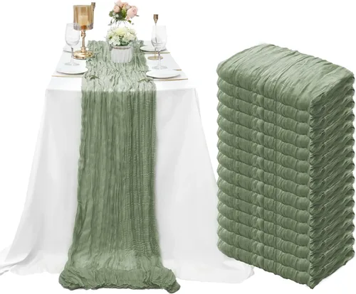 Miniatura 12 de Paquete de 8 caminos de mesa de estopilla verde salvia de 10 pies, camino de mesa de gasa, tela de queso, 35x120 pulgadas, caminos de mesa bohemios