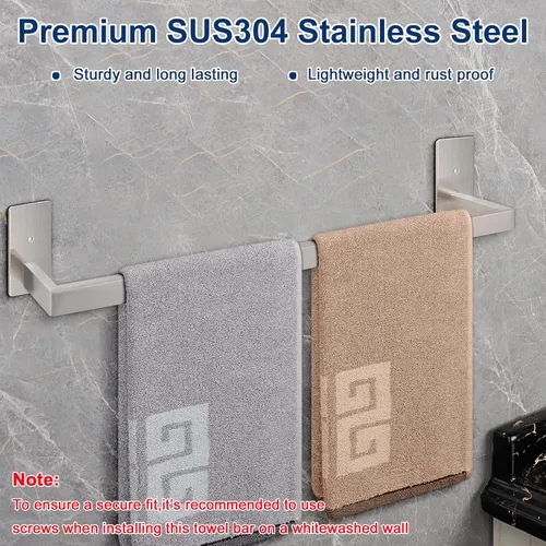 Miniatura 4 de NearMoon - Toallero de barra autoadhesivo para baño de acero inoxidable, estante cuadrado de pared para colgar toallas, estilo contemporáneo