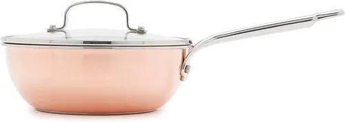GreenPan Bobby Flay - Sartén de chef recubierta de cobre de 2 cuartos con tapa, olla lista para inducción, marcas de medición, base de acero
