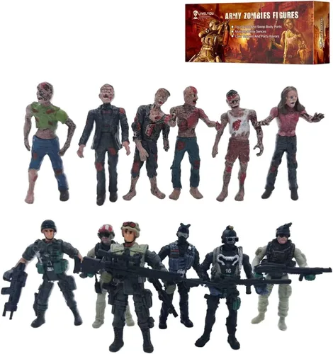 Figura de acción de hombres del ejército y zombi, juguetes realistas de escena de batalla zombi, colecciones de juguetes de Navidad, Halloween, Negro