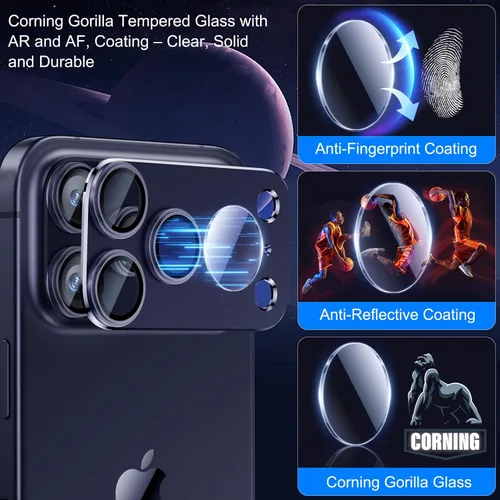 Miniatura 2 de Esanik - Actualización de 2 paquetes para iPhone 17 Pro Max, protector de lente de cámara, cubierta de pantalla de cámara de vidrio templado