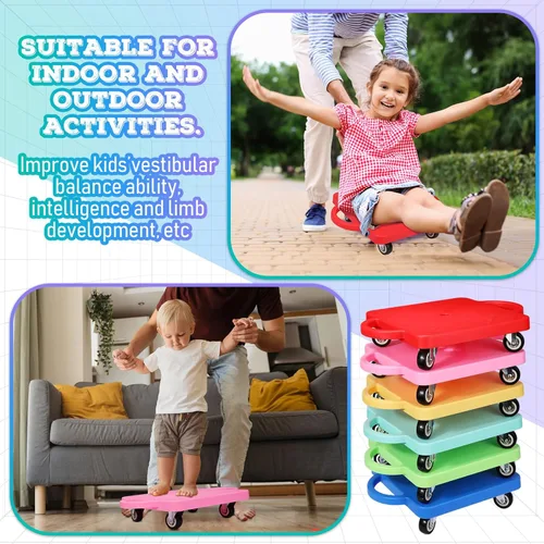 Miniatura 6 de 6 piezas de patinete deportivo a granel para sentarse a granel con asas ruedas de plástico, patinete deportivo plano para niños, gimnasio