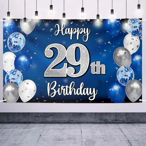Miniatura 83 de Decoraciones de Feliz 11º Cumpleaños, Globo Azul y Plateado Grande Pancarta de Fondo de Cumpleaños, Brindemos por Once Años Suministros de Fiesta