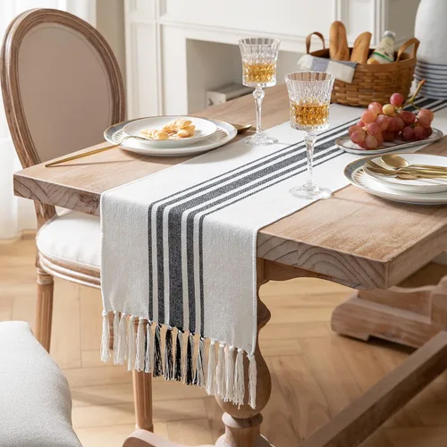 Miniatura 2 de Camino de mesa bohemio para decoración moderna de granja, decoración de mesa de comedor de 13 x 72 pulgadas de largo con borlas hechas a mano