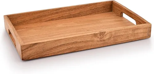 Miniatura 2 de Samhita Bandeja de madera de acacia con asas, bandeja de madera, bandeja de aperitivos, bandeja de desayuno, ideal para desayuno, mesas de café