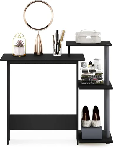 Miniatura 5 de Furinno Efficient Home - Escritorio para computadora portátil/laptop con estantes cuadrados, color negro/gris
