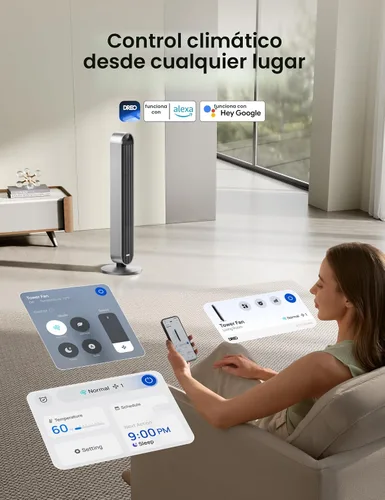 Miniatura 7 de Dreo - Ventilador de torre para dormitorio, ventilador oscilante de 42 pulgadas 120°, motor DC silencioso de 25dB, ventilador de pie sin aspas de 28