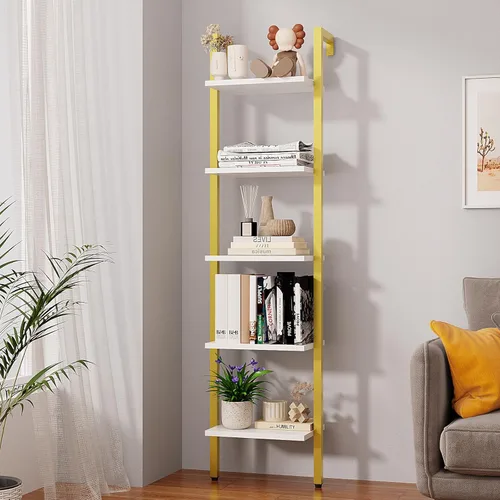 Miniatura 10 de YMYNY Estantería de escalera estrecha de 5 niveles, estantería industrial montada en la pared, estante abierto con marco de metal, estantes de Negro