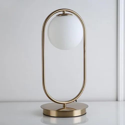 Miniatura 5 de Globo lámpara de mesa dorada lámpara de mesa moderna de mediados de siglo lámpara de mesa de cristal blanco lámpara de mesa pequeña lámpara de mesa