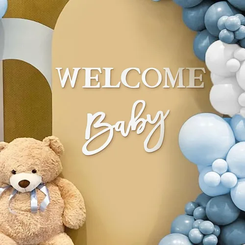 JarThenaAMCS Letrero de bienvenida para baby shower, telón de fondo de fieltro blanco, letrero de revelación de género para niño y niña, fiesta de
