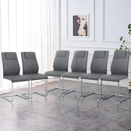 Miniatura 16 de Juego de 4 sillas de comedor, sillas de cocina, sillas de metal modernas con asiento acolchado de piel sintética con respaldo alto y patas cromadas