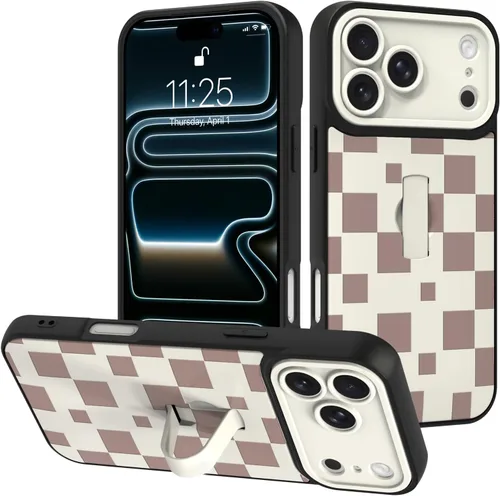Miniatura 12 de Funda diseñada para iPhone 17 Pro Max con soporte plegable y correa para dedos, bonito patrón de lazo de corazón de flor rosa para mujeres y niñas