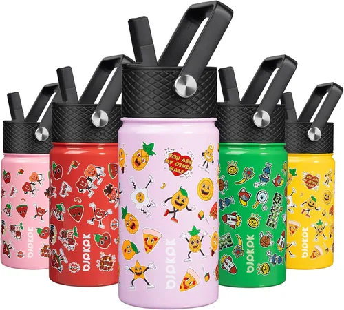 Miniatura 40 de BJPKPK Botella de agua aislada con tapa con pajilla, bonitas botellas de agua de 15 onzas, termo de metal de acero inoxidable, vasos reutilizables