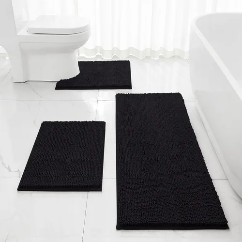 Miniatura 23 de HOMEIDEAS Juego de 3 alfombras de baño, ultra suaves, antideslizantes, absorbentes, de chenilla, juego de alfombrillas de baño para inodoro (beige)