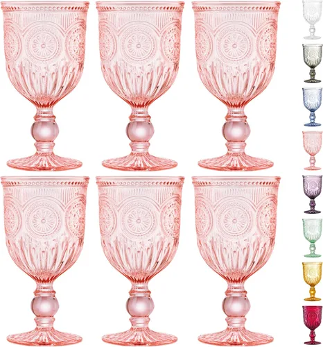Copas de vino rosa, juego de 6 copas rosadas hechas a mano con vidrio rosa (no pintado ni recubierto) asegurando que tu cristalería sea apta para